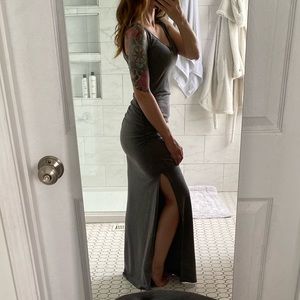 Stretchy & Cinched Gray PattyBoutik Maxi Dress